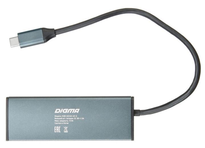 Разветвитель USB-C Digma  HUB-3U3.0С-UC-G 4порт. серый