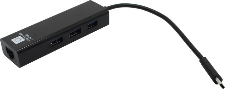 Адаптер USB-C→RJ-45+3×USB3.0 5bites UA3C-45-10BK, 1 Гбит/с
