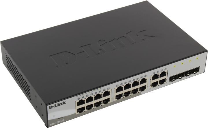 Коммутатор Настраиваемый (Smart) D-Link - DGS-1210-20, Layer 2, 16-1GbE, 4-combo-1GbE, ROM-32MB, RAM-128MB, SNMP, telnet, Web, в стойку, серый, DGS-1210-20/F2A