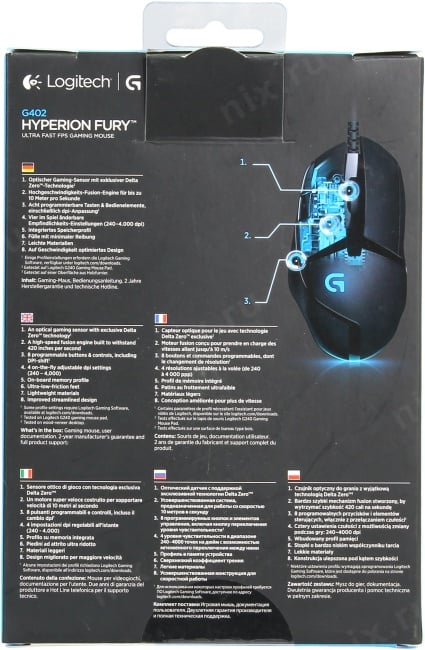 Logitech G402 Hyperion Fury Mouse <910-004067> (RTL)  USB  8btn+Roll
