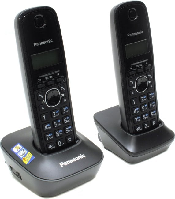 Panasonic KX-TG1612RUH <Black-Grey> р/телефон (2 трубки с ЖК  диспл.,  DECT)