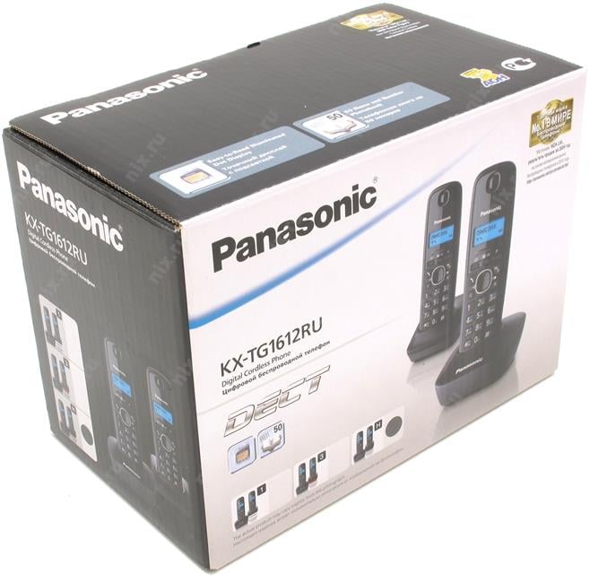 Panasonic KX-TG1612RUH <Black-Grey> р/телефон (2 трубки с ЖК  диспл.,  DECT)