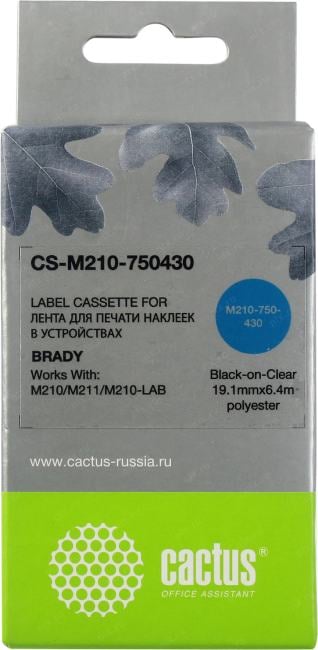 Cactus <CS-M210-750430> лента для печати этикеток (ширина 19.1мм, 6.4м, White on Clear)  для Brady M210/M211