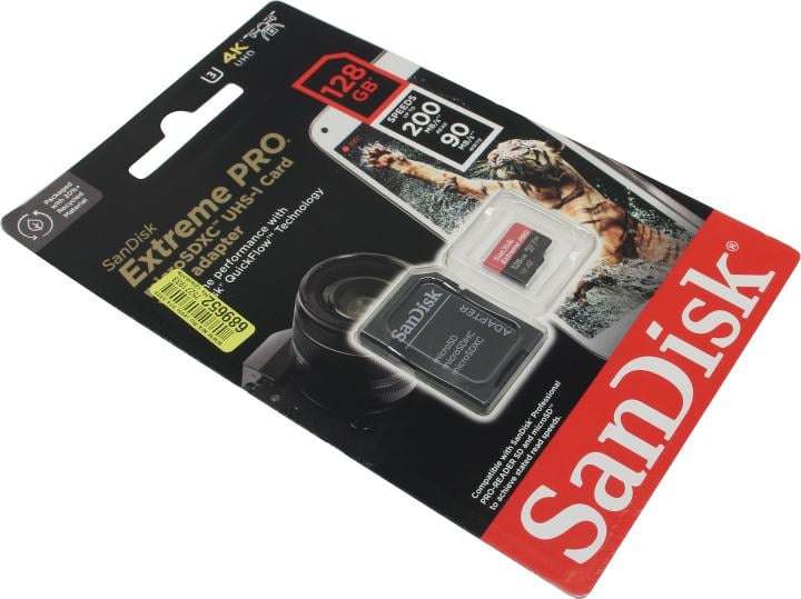Карта памяти SanDisk SDSQXCD-128G-GN6MA, microSDXC 128 ГБ, UHS-I U3, 200МБ/с