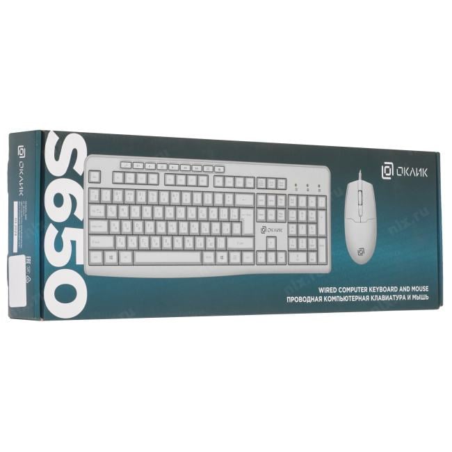 OKLICK Keyboard & Optical Mouse <S650> White (Кл-ра, М/Мед, USB+Мышь 4кн,  Roll, USB) <1875257>