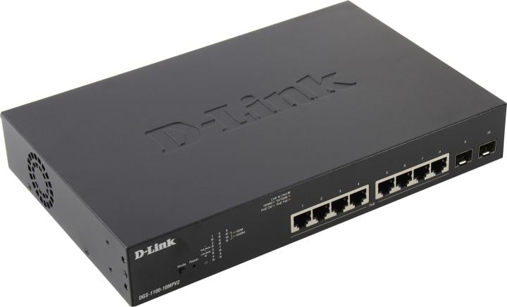 Коммутатор D-Link DGS-1100-10MPV2/A3A, L2, 8×1GbE PoE, 2×SFP, 130 Вт