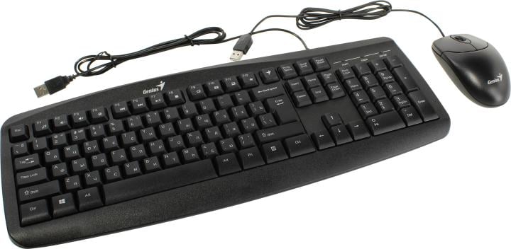 Smart KM-200 - Комплект Клавиатура + Мышь, Genius, Smart KM-200, Англ/ Рус, Длина кабеля 135 см, USB, Влагозащита, Пластик, Чёрный