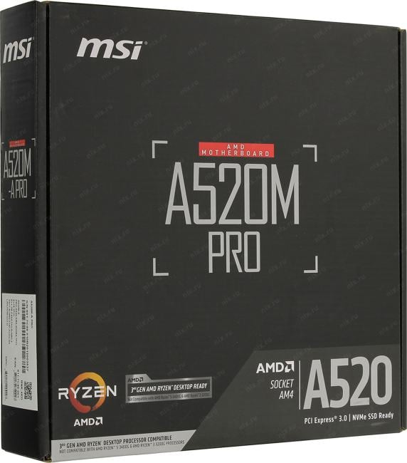 MSI A520M PRO (RTL) AM4 <A520> PCI-E Dsub+HDMI+DP GbLAN  SATA MicroATX 2DDR4