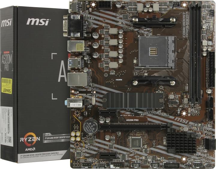 MSI A520M PRO (RTL) AM4 <A520> PCI-E Dsub+HDMI+DP GbLAN  SATA MicroATX 2DDR4