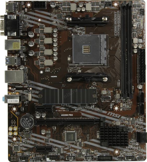 MSI A520M PRO (RTL) AM4 <A520> PCI-E Dsub+HDMI+DP GbLAN  SATA MicroATX 2DDR4