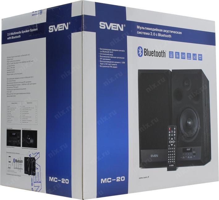 Колонки SVEN MC-20 (2x45W, дерево,  Bluetooth,  microSD,  FM, ПДУ)