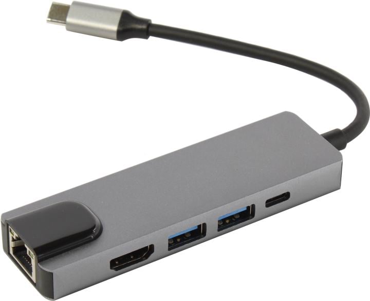Порт-репликатор KS-is - KS-561, 1-HDMI, 1-RJ45, 2-USB3.0 Type A, PD 100 Вт, цвет серый, KS-561