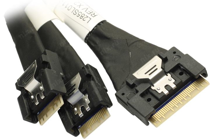 <L285SL011-SD-R> Кабель SFF-8654 (x8) -->  2xSFF-8654  (x4)