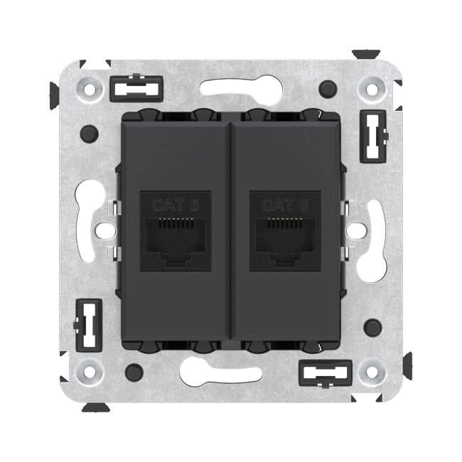 Розетка компьютерная DKC 4412694 RJ-45 без шторки в стену, кат.6 двойная, "Черный  матовый",  "Avanti"