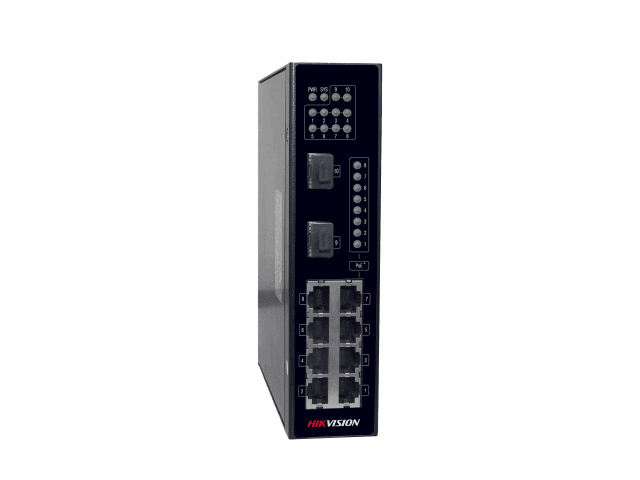 Коммутатор Hikvision неуправляемый, 8 RJ45 100M RJ45 PoE,2 Uplink 1000М  SFP порта; 802.3af/at, бюджет PoE?240Вт; индустриальный, диапозон температуры работы: -40~75? (блок писания не входит. Дополнительный блок питание:ELG-150-48A)
