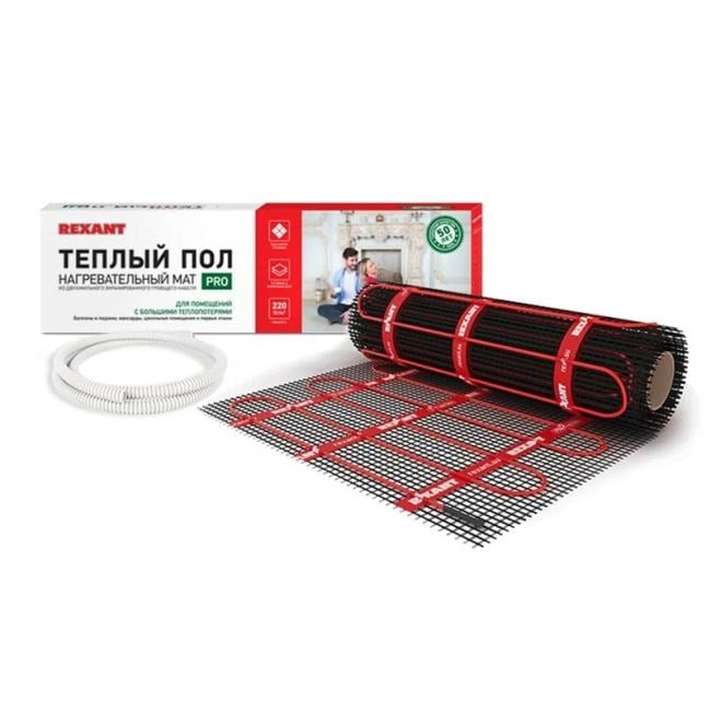 Теплый пол (нагревательный мат) Rexant PRO (RNX -2,0-440 площадь 2,0 м² (0,5х4,0 м)), 440 Вт,  двухжильный с экраном