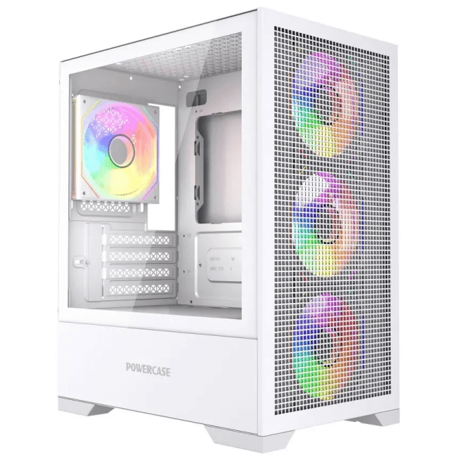 Компьютерный корпус Powercase Mistral Micro B315W, Tempered Glass, 4x 120mm ARGB PWM Fan, белый, mATX  (CMMB315W-A4)
