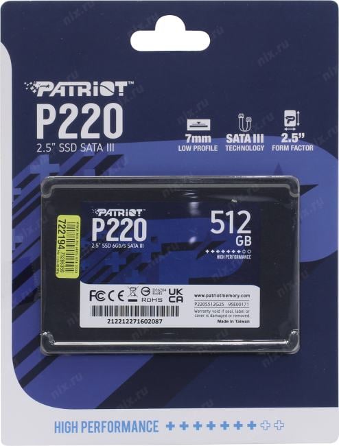 SSD 512 Gb SATA 6Gb/s  Patriot  P220  <P220S512G25> 2.5"