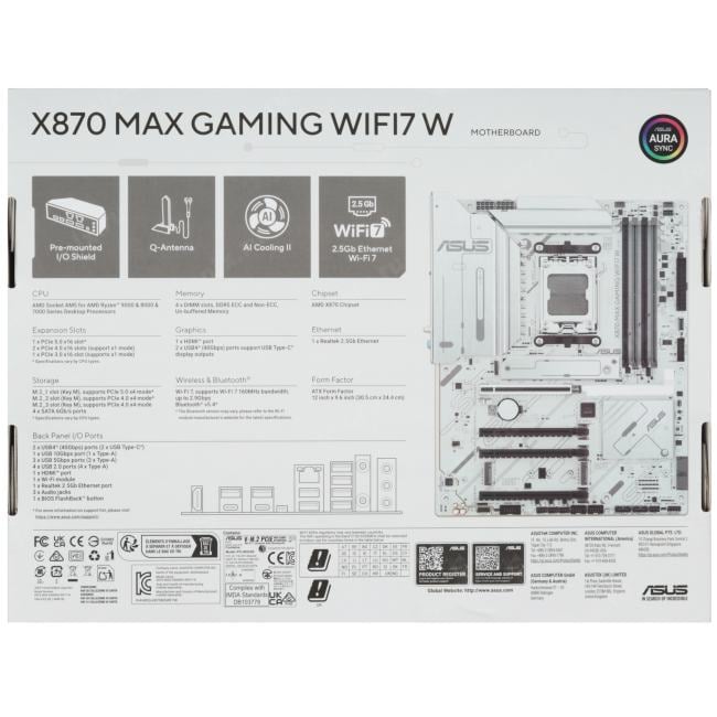 ASUS X870 MAX GAMING WIFI7 W (RTL) AM5 <X870> 4xPCI-E HDMI 2.5GbLAN+WiFi+BT  SATA ATX 4DDR5