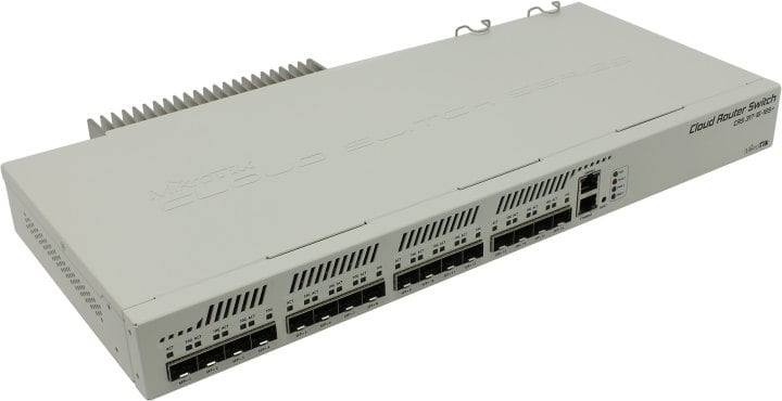 Коммутатор MikroTik Cloud Router Switch 317-1G-16S+RM with 800MHz CPU, 1GB RAM, 1xGigabit LAN, 16xSFP+ cages, RouterOS L6 or SwitchOS (dual boot), passive cooling 1U rackmount enclosure, Dual redundant PSU