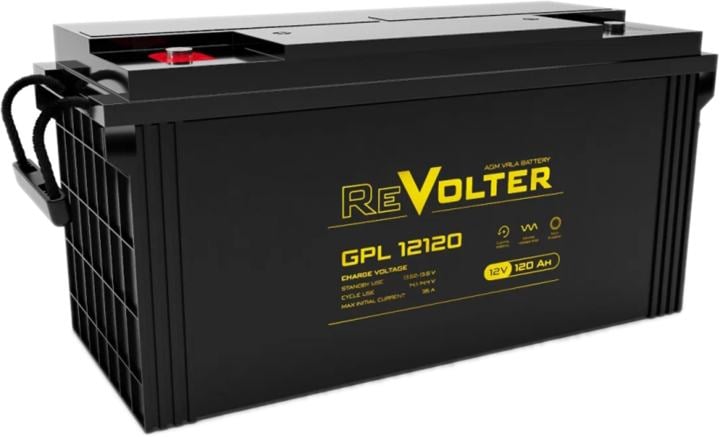 Аккумуляторная батарея REVOLTER GPL 1212012В,  емкость 120Ач, клемма Болт М8 (406х174х215мм (216мм); Срок службы 10лет;