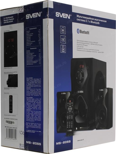 Колонки SVEN MS-2055 Black (2x12.5W +Subwoofer 30W, дерево, Bluetooth,  SD,USB, FM, ПДУ)