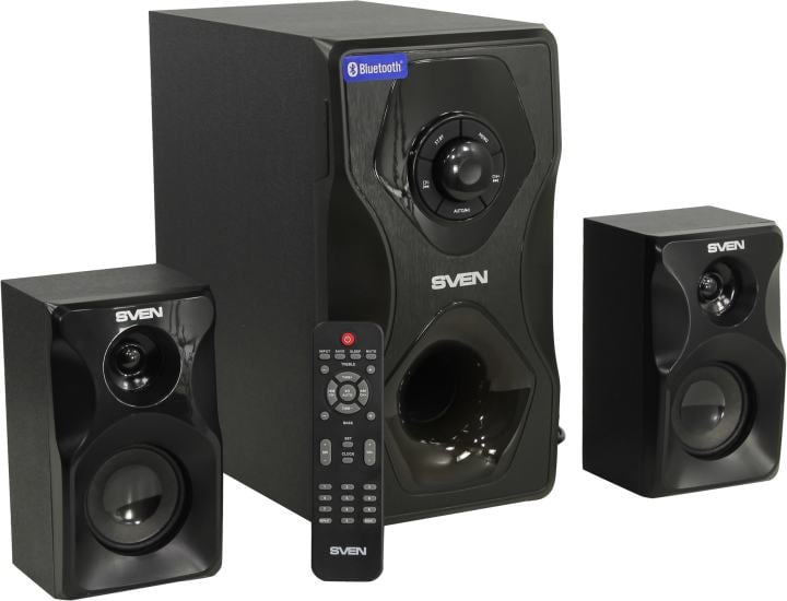 Колонки SVEN MS-2055 Black (2x12.5W +Subwoofer 30W, дерево, Bluetooth,  SD,USB, FM, ПДУ)