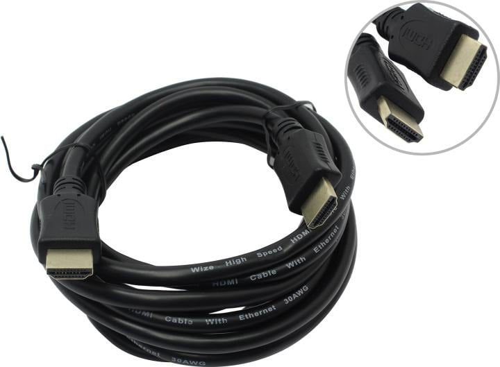 Кабель HDMI Wize [C-HM-HM-3M] 3 м, v.2.0, 19M/19M, 4K/60 Hz 4:4:4, Ethernet, позол.разъемы, экран, черный, пакет