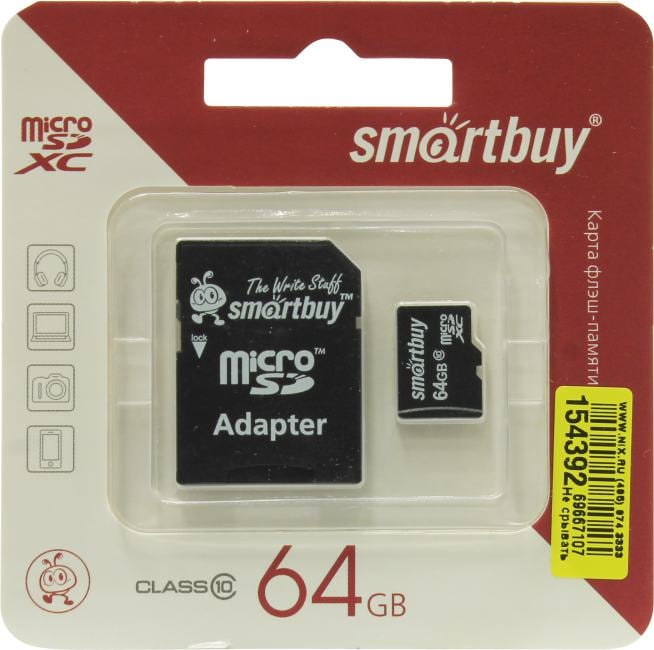 Карта памяти Smartbuy SB64GBSDCL10-01, 64ГБ, microSDHC, Class 10