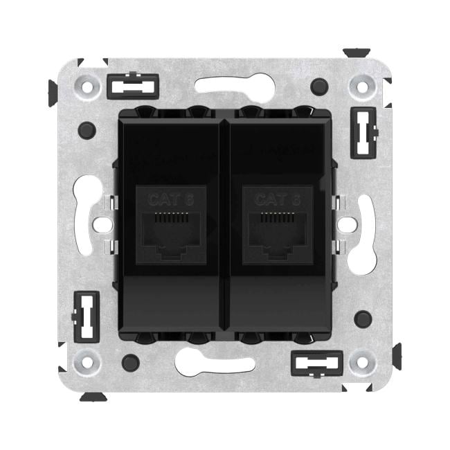 Розетка компьютерная DKC 4402694 RJ-45 без шторки в стену, кат.6 двойная,  "Черный квадрат", "Avanti"