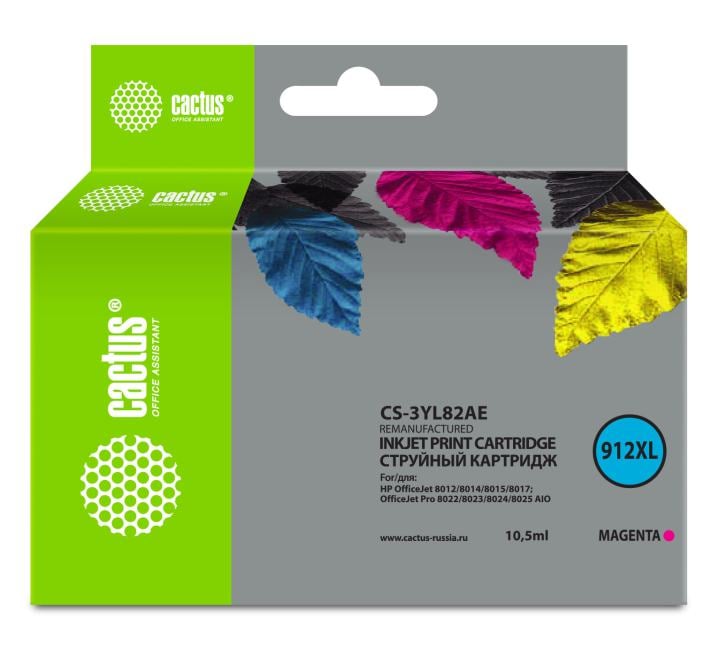 Картридж струйный Cactus CS-3YL82AE 912XL пурпурный (10.5мл) для HP OfficeJet  8012/8014/8015/8017;OfficeJet Pro 8022/80