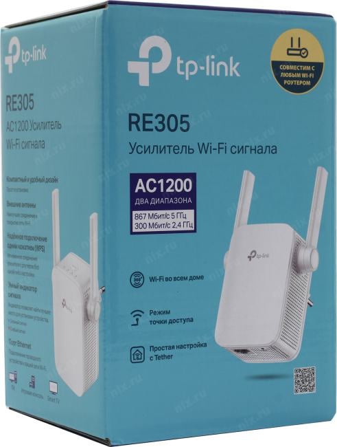 TP-LINK <RE305> AC1200 Wi-Fi Range Extender  (1UTP  100Mbps,  802.11a/b/g/n/ac, 867Mbps)