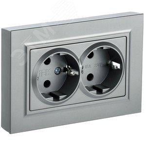 Розетка IEK BR-R24-16-K47-F 2-м СП BRITE РСш12-3-БрА 16А в сборе с заземл.  защ. шторки алюм.