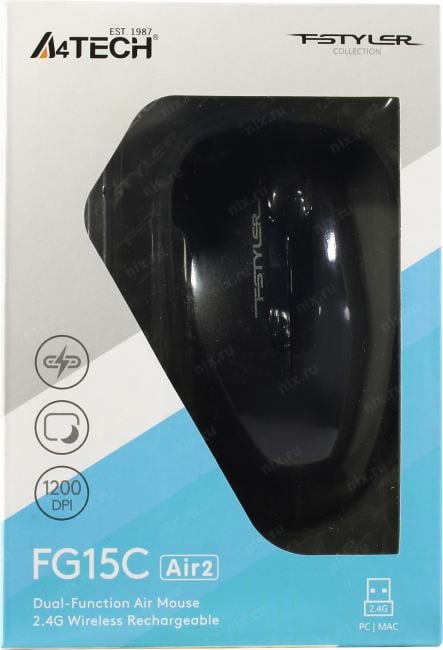 A4Tech FSTYLER Wireless Optical Mouse <FG15C Air2 Black>  (RTL) USB 3btn+Roll