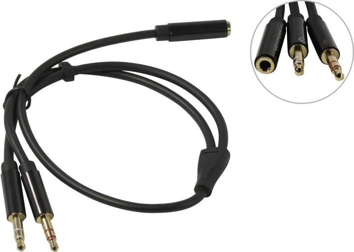 Переходник-разветвитель Vention гибкий Jack 3.5 мм F 4 pin/Jack 3.5 мм M x 2 (OMTP-CTIA) - 0.3м