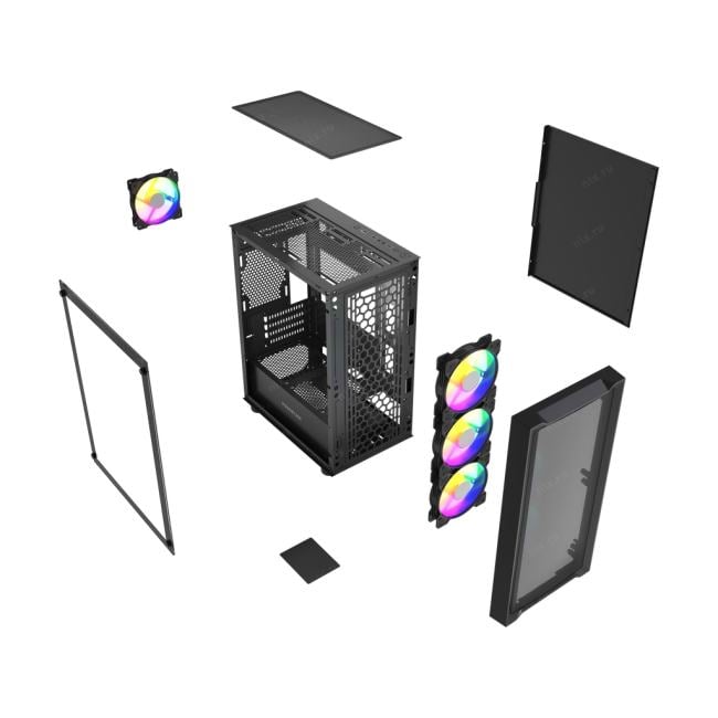 CMMEM19B-A4 Корпус Powercase Mistral Micro EM19, Tempered Glass, 4x120mm ARGB PWM  fan, чёрный, mATX