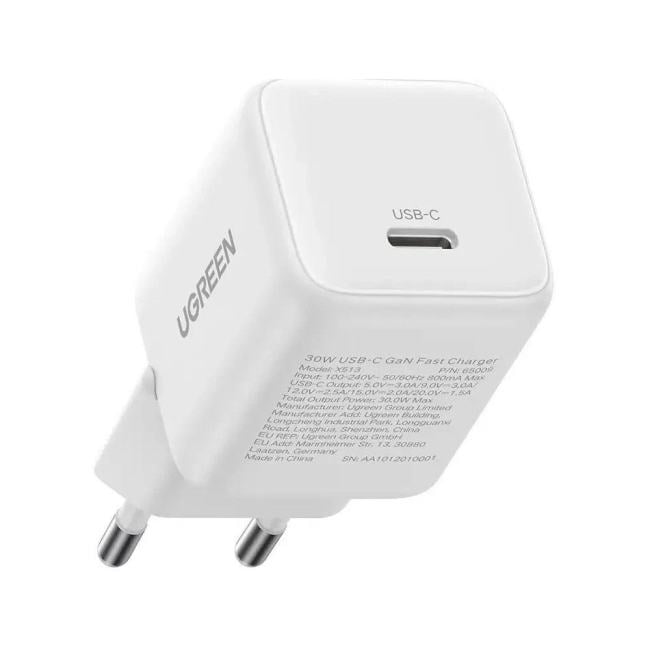 UGREEN X513 White <65013> Зарядное устройство USB (Вых. DC5/9/12V,  30W,  USB-C,  кабель USB-C)