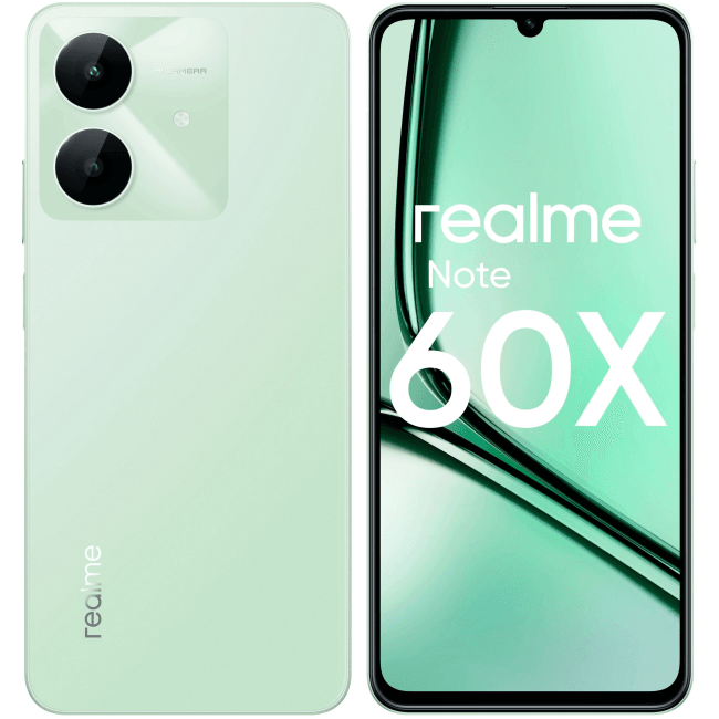 Смартфон Realme RMX3938 Note 60х 128Gb 4Gb зеленый моноблок 3G 4G 2Sim 6.74" 720x1600 Android 14 8Mpix 802.11 a/b/g/n/ac GPS GSM900/1800 GSM1900 A-GPS microSD max2048Gb