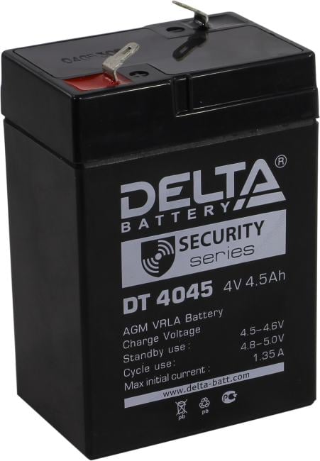Аккумулятор Delta DT 4045, 4В, 4.5Ач, AGM