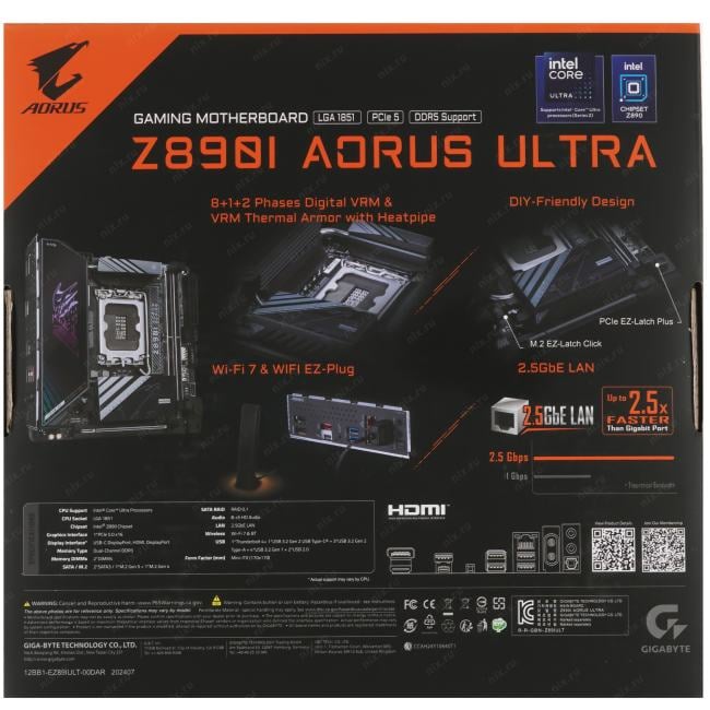 GIGABYTE Z890I AORUS ULTRA (RTL) LGA1851 <Z890> PCI-E HDMI+DP  2.5GbLAN+WiFi  SATA  Mini-ITX 2DDR5