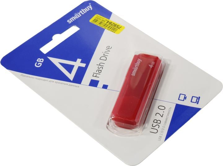 Флешка USB Smartbuy CLUE Red (SB4 GbCLU-R), 4Gb, USB 2.0, R/W 15/5, красный