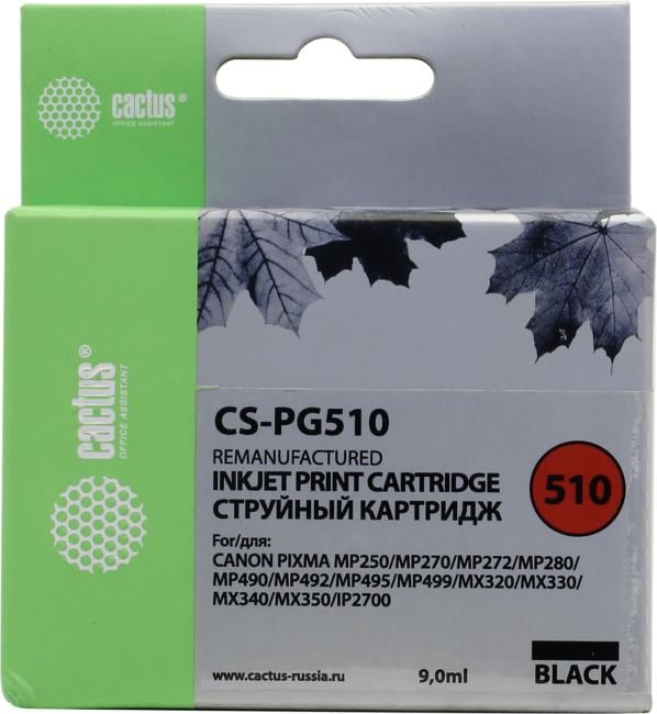 Картридж Cactus CS-PG510 Black для Canon PIXMA MP250/270/272/280/490/492/495/499,MX320/330(восстановлен  из  б/у)