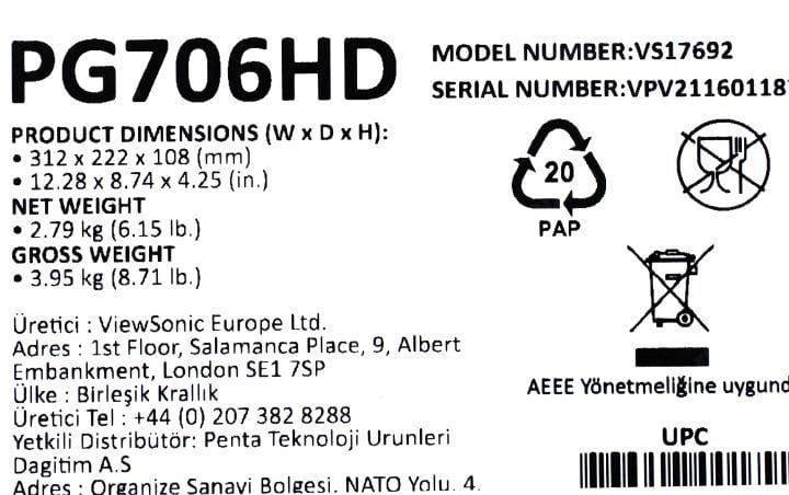 ViewSonic Projector PG706HD (DLP, 4000 люмен, 12000:1, 1920x1080,D-Sub, HDMI, RCA, S-Video, USB,  LAN, ПДУ, 2D/3D)