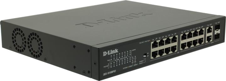 Коммутатор D-Link DES-1018MPV2/A1A, неуправляемый, 16×100M PoE, 2 комбо 1GbE/SFP, PoE 247W
