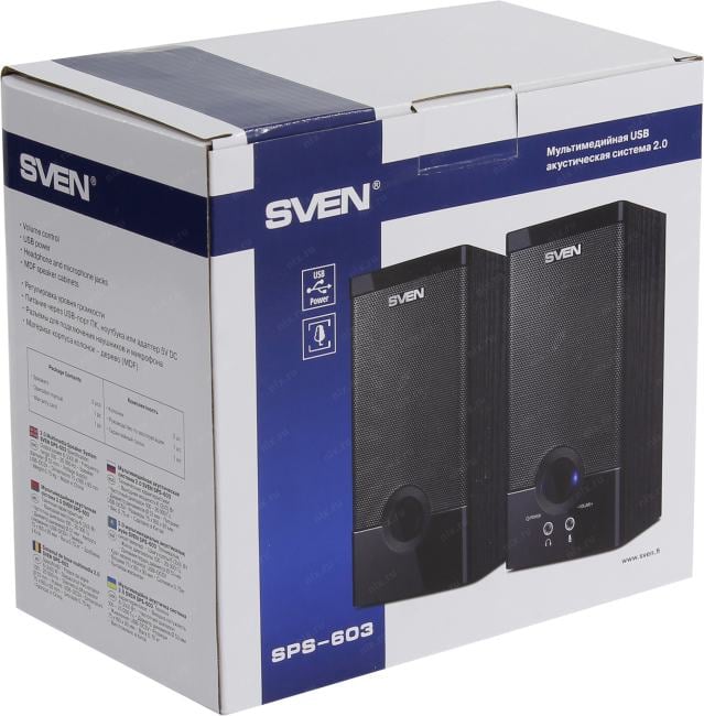 Колонки SVEN SPS-603 Black (2x3W, дерево, питание  от  USB)
