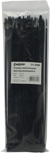 Exegate <CV-300B> Стяжка нейлоновая, неоткрыв. чёрная, 300 мм,  уп-ка  100  шт <EX253856RUS>