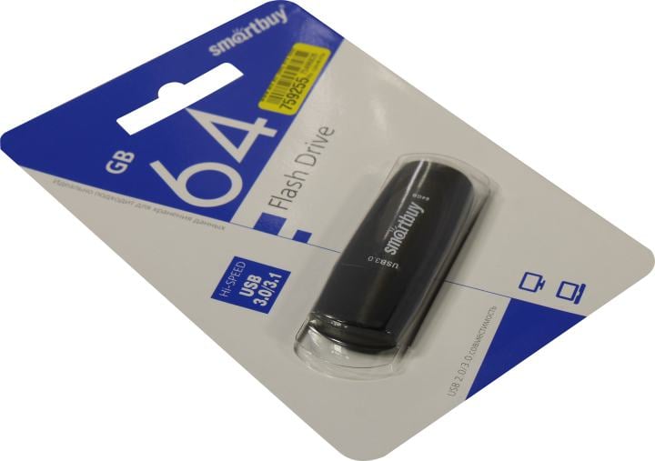 Флешка USB SmartBuy Scout black (SB064Gb3SCK), 64Gb, USB 3.0/3.1, R/W 100/40, черный