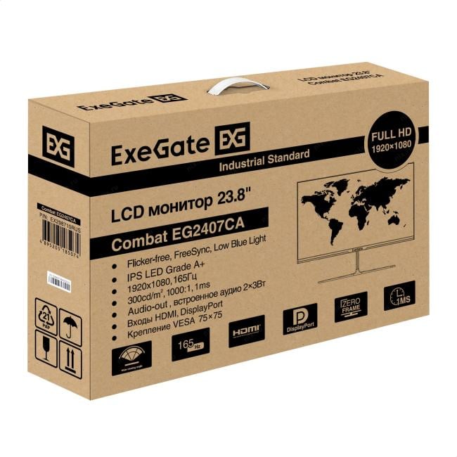 23.8"   ЖК монитор ExeGate Combat EG2407CA (LCD,  1920x1080,  HDMI,  DP) <EX298710RUS>