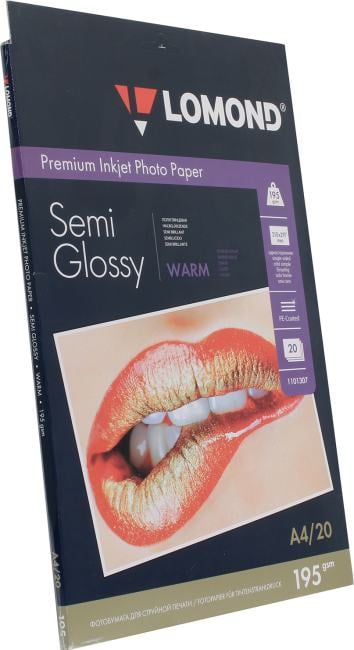Фотобумага ПРЕМИУМ для стр.печати LOMOND А4, 195 г/м2 односторонняя Warm Semi- Glossy (20л)