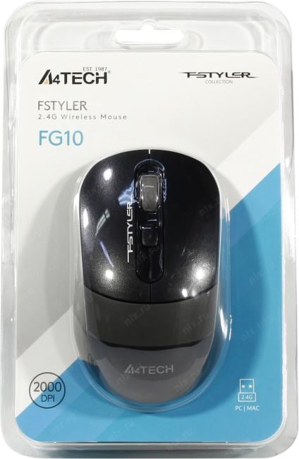 A4Tech FSTYLER Wireless Optical Mouse <FG10 Grey> (RTL)  USB  4btn+Roll